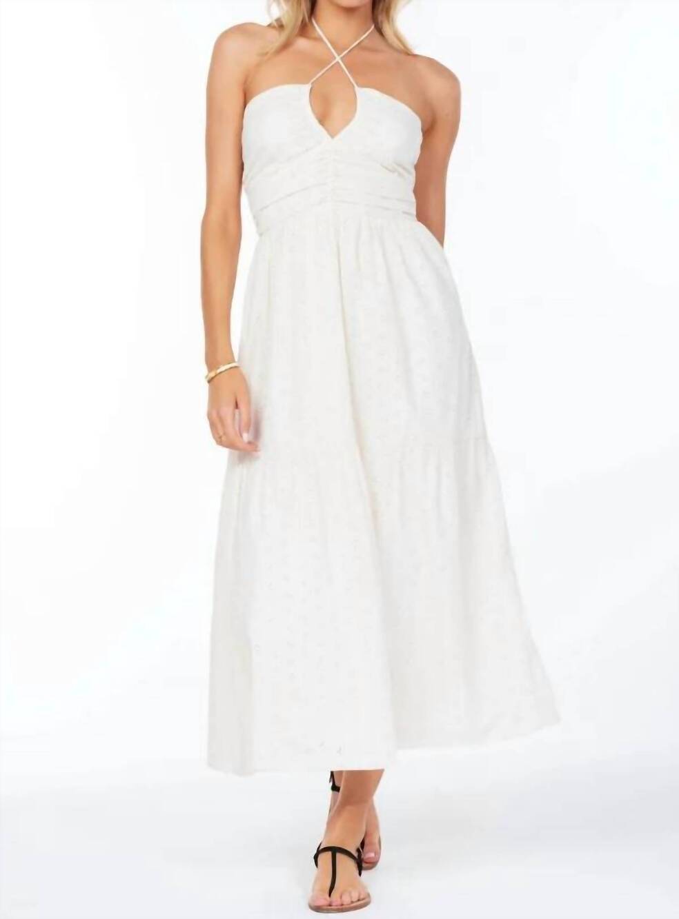 NEW BISHOP + YOUNG aeries halter dress in ivory eyelet